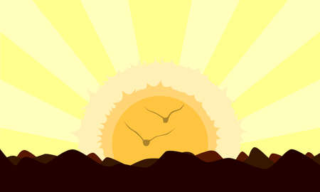 A setting sun with a rocky foregroundのイラスト素材