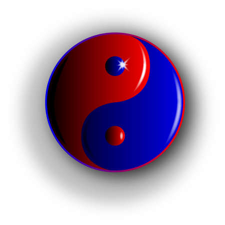 Yin and Yang in red and blue with shadow and light reflectionsのイラスト素材