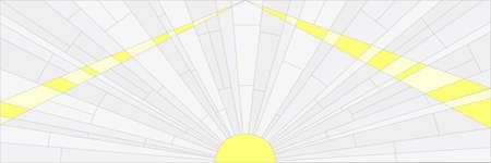 An art deco style window with the rising sun and its rays 