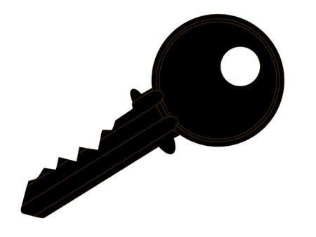 Silhouette of a latch key with outline detail in dark brown  isolated on whiteのイラスト素材