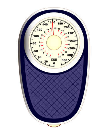A set of blue bathroom scales with scale in both pounds and stones のイラスト素材