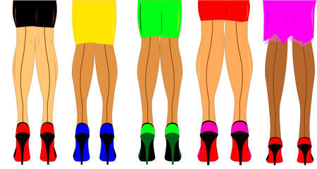 Ladies legs waiting in line, maybe at a bus stop  Isolated on white のイラスト素材