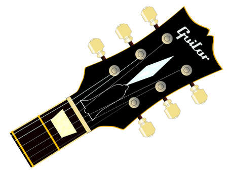 A traditional guitar headstock with strings and tuners のイラスト素材