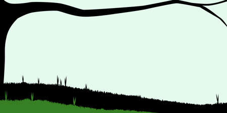 Silhouette of a branch stretching out over a meadow のイラスト素材