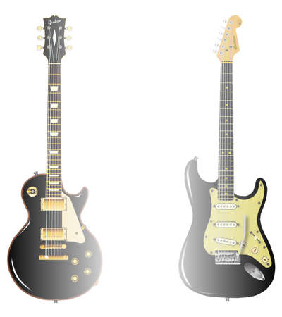 The definitive rock and roll guitars in black on a blended isolated background のイラスト素材