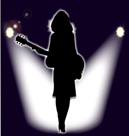 Girl Folk SInger on stage in front of the spotlightsのイラスト素材