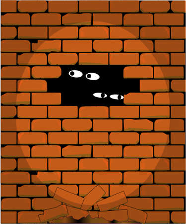 A spotlight playing against a prison wall のイラスト素材