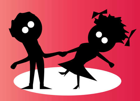 Silhouette of a cartoon character dancing under the spotlightのイラスト素材
