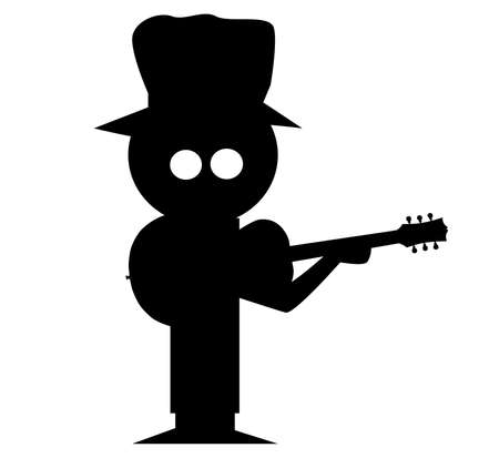 Silhouette of a cartoon character with a guitarのイラスト素材