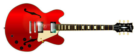 A Gibson ES 335semi acoustic type guitar set in a white background のイラスト素材