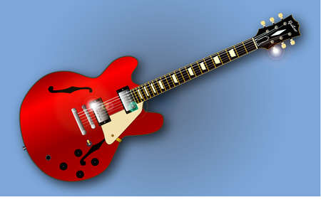 A Gibson ES 335 type guitar set in blue backgroundの素材 