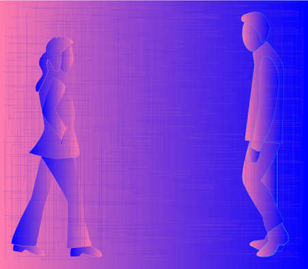 A girl and boy walking towards each other in anticipation のイラスト素材