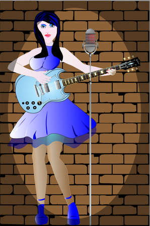 A girl playing an electric guitar on stage のイラスト素材