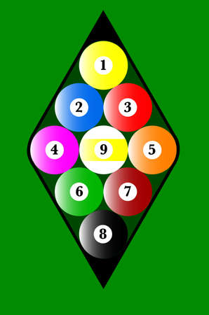 A pool nine ball rack with the balls in the correct positionsのイラスト素材