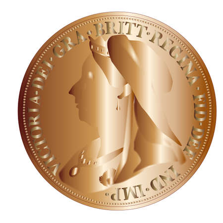 A victorian penny featuring the head of Queen Victoria のイラスト素材