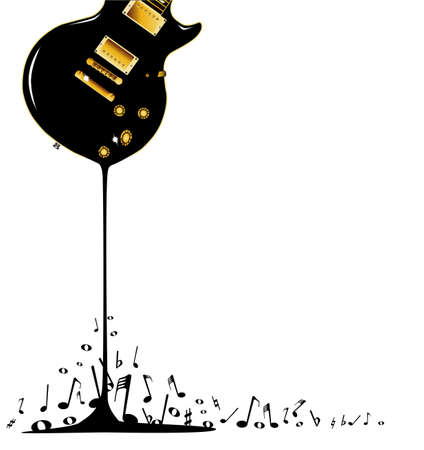 A rock guitar melting down with musical notes splashing around at the base のイラスト素材