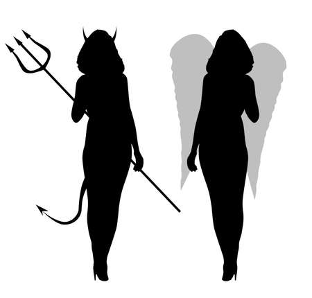 A sexy little devil with tail and trident with a sexy agel with wings のイラスト素材