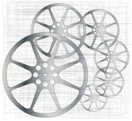 Movie film reels with a grunge effect over white のイラスト素材