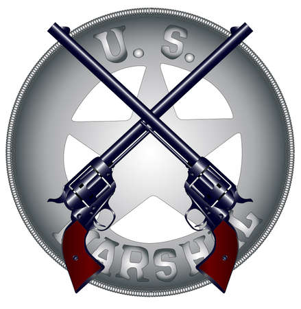 Two long barrel six guns on top of a US Marshal Badgeのイラスト素材