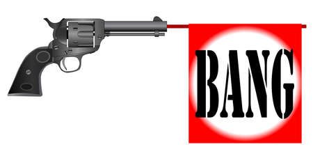 A wild west six gun isolated over a white with a spoof BANGのイラスト素材