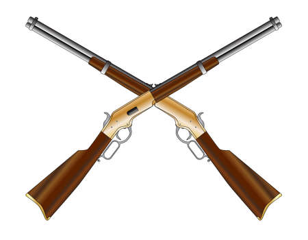 A typical wild west rifle as a crossed pair isolated on a white background  