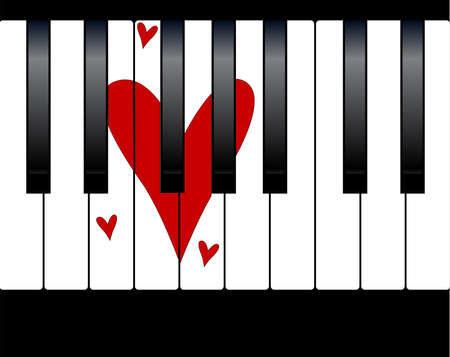 Black and white piano keys with a large love heart within the keysのイラスト素材