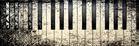 Piano keys in a grunge style with the legend JAZZ on several black keysのイラスト素材