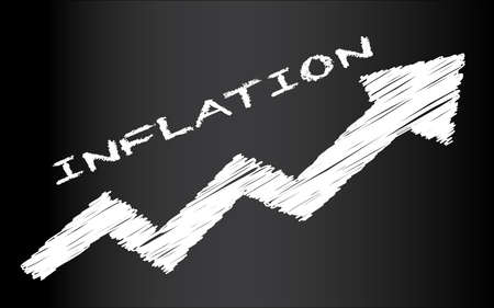 A chalkboard with a large chalk arrow and the text Inflation in large lettersのイラスト素材