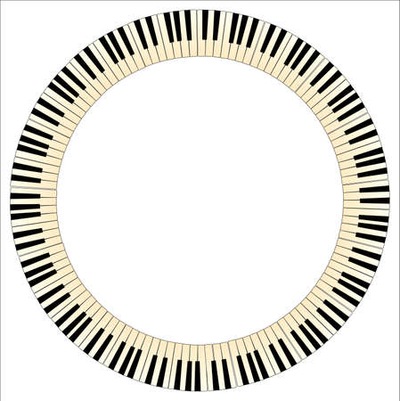 Black and white piano keys with a tint of age formed into a circleのイラスト素材