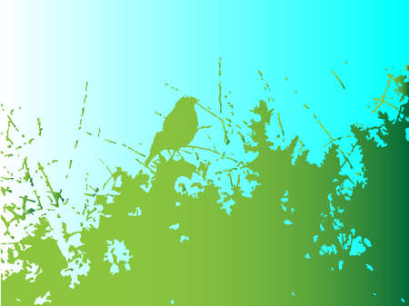 A bird silhouette sitting in a bush as a backgroundのイラスト素材