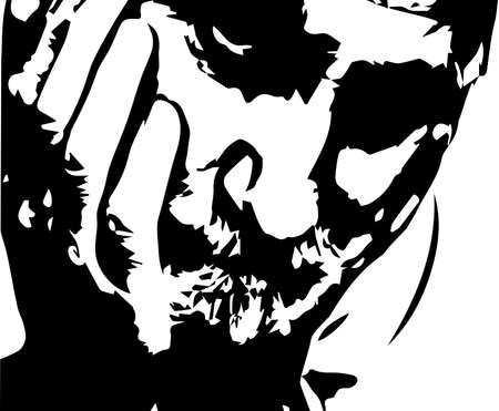 Drawing of an older man with his head in his hands のイラスト素材