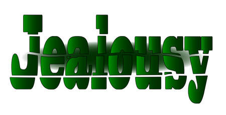 The word JEALOUSY in green fragmenting text