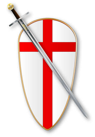 The traditional sword and shield associated with a crusader isolated on a white backgroundのイラスト素材