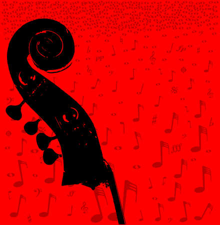 Double bass headstock and pegs over a red music notation poster backgroundのイラスト素材