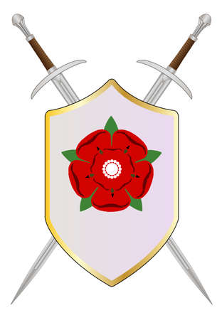 A sword and shield with the Lancastrian red rose emblemのイラスト素材