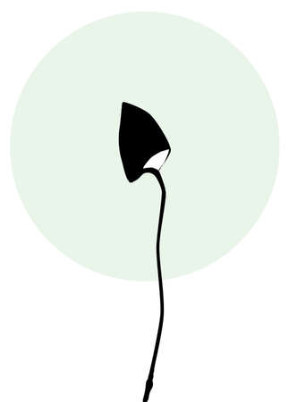 A magic mushroom silhouetted against a white background with a pale green moon 