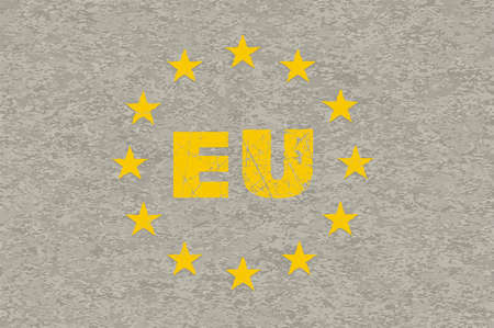 The blue flag of the European Union with gold stars set inro concrete のイラスト素材