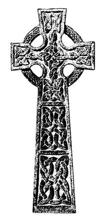 A Celtic Cross as fond in the UK with Celtic knot patternsのイラスト素材