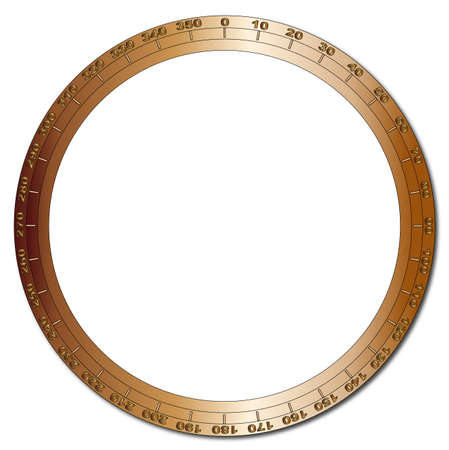 A brass bezel segmented into 360 degrees over a white backgroundのイラスト素材