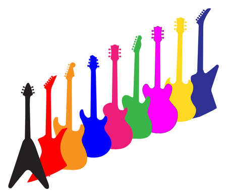 A collection of brightly coloured guitar silhouettesのイラスト素材