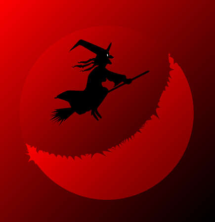A halloween witch flying over a blood red moonのイラスト素材