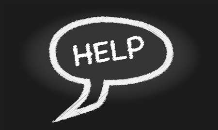 A worn out old blackboard with a large speech bubble exclaiming HELPのイラスト素材