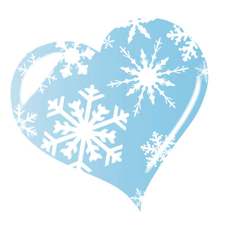 A cold winter heart with snowflakes over a white backgroundのイラスト素材