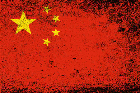 The Chinese flag with heavy grunge effectのイラスト素材