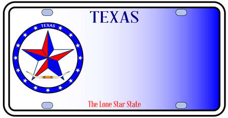 Texas License Plate in red white and blue with Lone Star State text over a white backgroundのイラスト素材