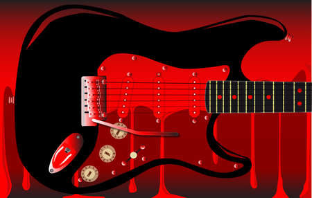 An electric guitar over a blood red backgroundのイラスト素材