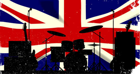 Grunge Union Jack flag as a bakground to a rock band silhouetteのイラスト素材