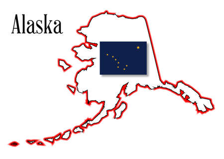 Outline of the state of Alaska isolated with state flag insetのイラスト素材