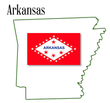 State map outline of Arkansas over a white background with flag insetのイラスト素材