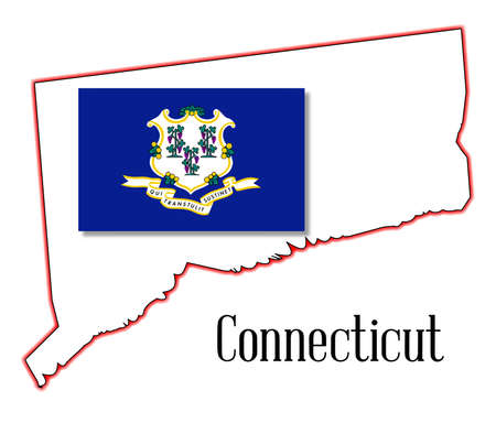 State map outline of Connecticut over a white background with flag insetのイラスト素材